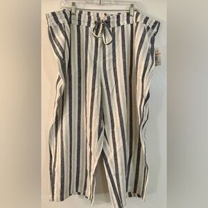 NWT Per Se | Striped Linen Drawstring Pants Navy/Grey Women’s Size 2X